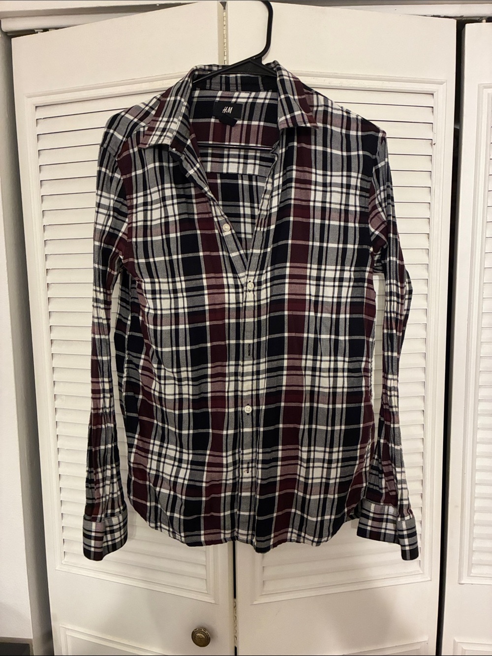 H&M Burgundy, Black & White Plaid Shirt